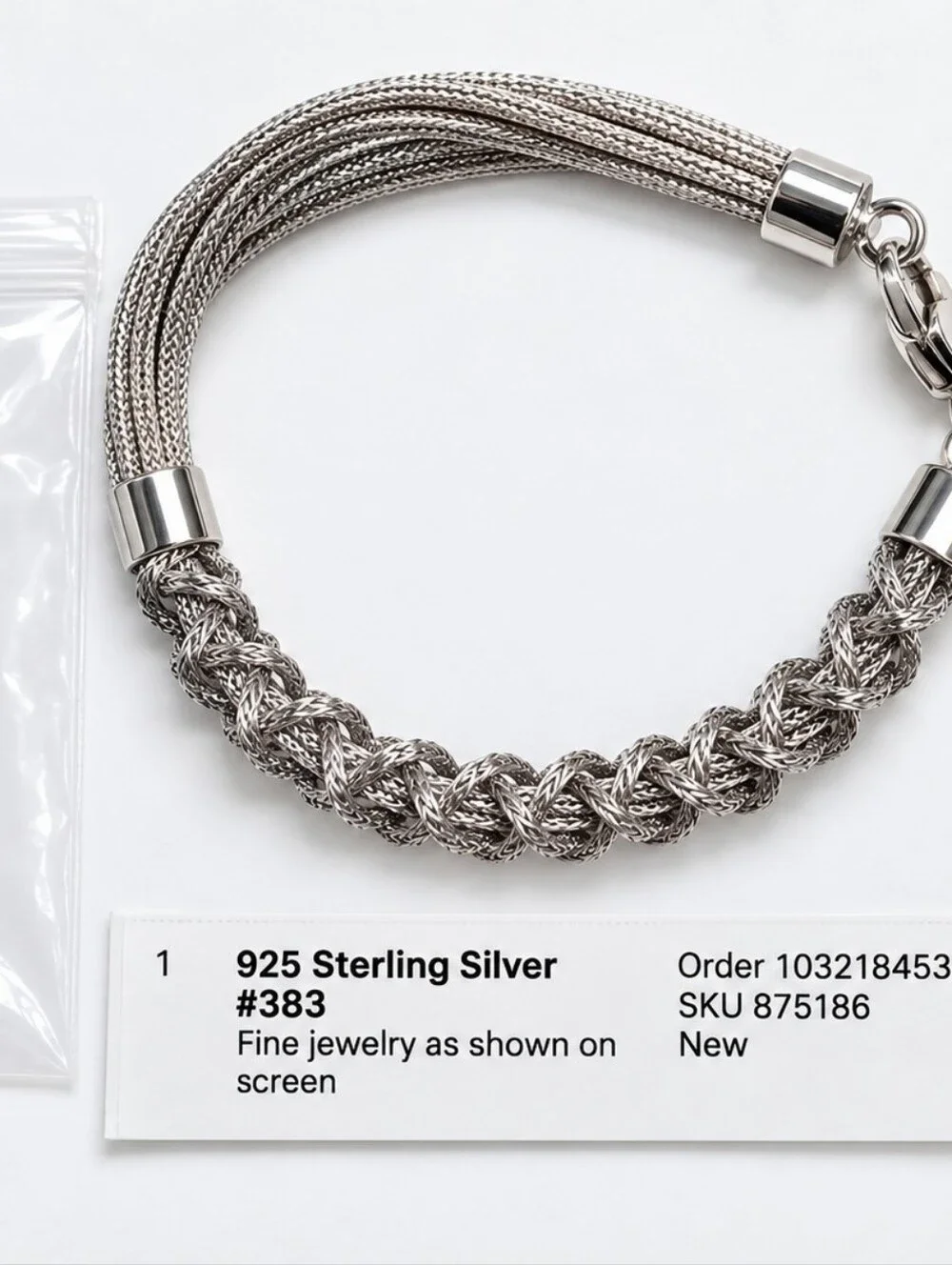 925 Sterling Silver Italian Braided Multi Strand Mesh Bracelet 22g